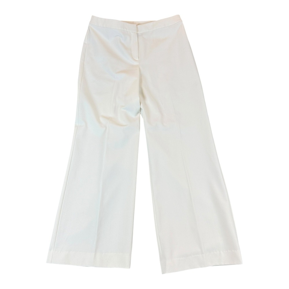 St John Caviar Wide Leg Trousers Womens 12 White Cream Tailored Dress Pants USA